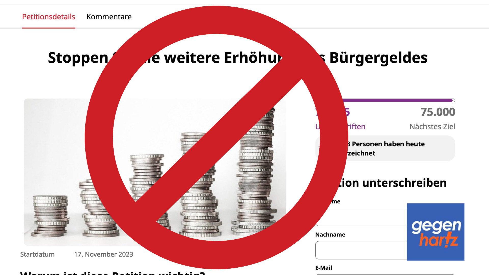 Petition fordert ArmutsBürgergeld GegenPetition gestartet
