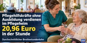 Pflegehilfskräfte ohne Ausbildung verdienen im Pflegeheim 20,96 Euro in der Stunde